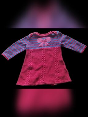 #KI32 Place Pink and Blue Striped Knit Sweater with Bow Motif